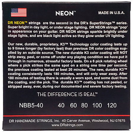 Hi Def Neon Blue 5 Cordes Light 40-120 DR Strings