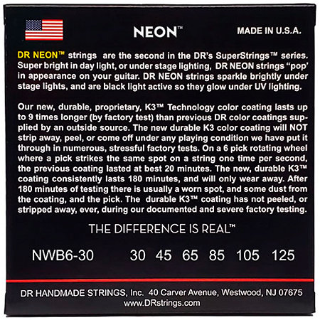 Hi Def Neon White 6 Cordes Medium 30-125 DR Strings