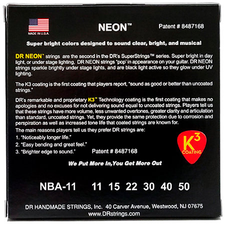 Hi Def Neon Blue 6 Cordes Custom Light 11-50 DR Strings