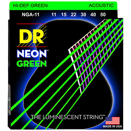 DR Strings Hi Def Neon Green 6 Cordes Custom Light 11-50