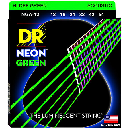 DR Strings Hi Def Neon Green 6 Cordes Light 12-54