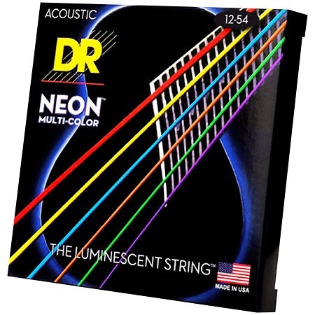 DR Strings Hi Def Neon Multi Color 6 Cordes Light 12-54