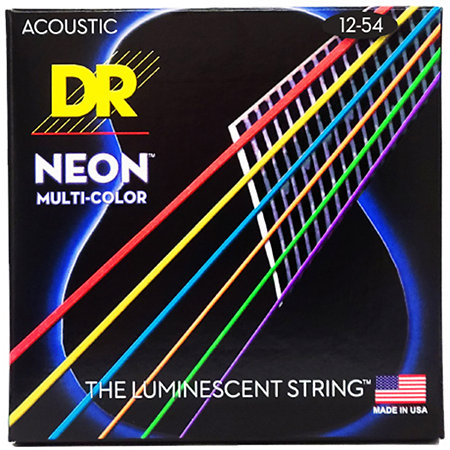 DR Strings Hi Def Neon Multi Color 6 Cordes Light 12-54