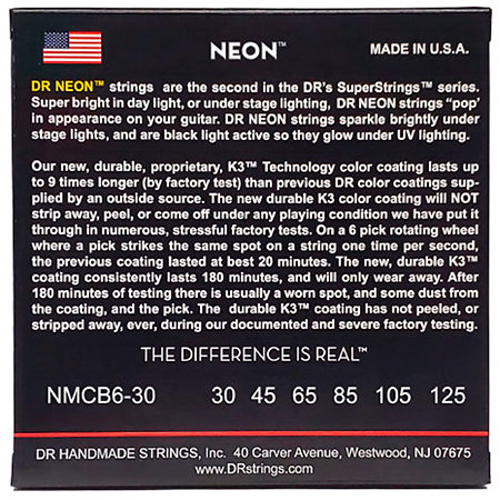 Hi Def Neon Multi Color 6 Cordes Medium 30-125 DR Strings