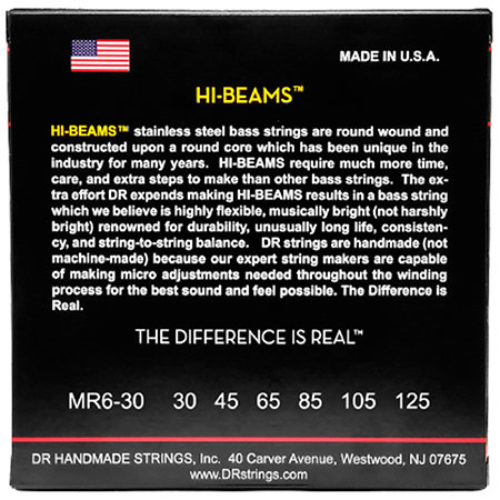 Hi Beam Stainless Steel Medium 6 Cordes 30-125 DR Strings