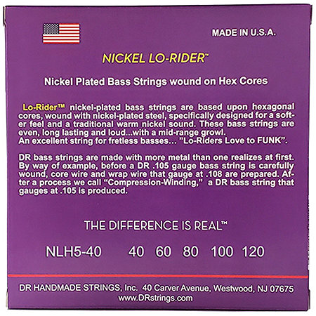 Nickel Lo Rider Nickel Plated 5 Cordes Light 40-120 DR Strings