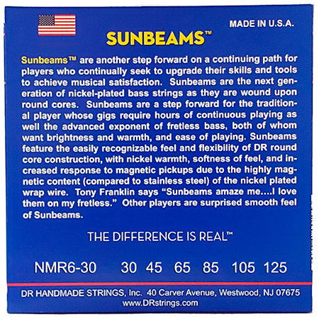 Sunbeam Nickel Plated 6 Cordes Medium 30-125 DR Strings