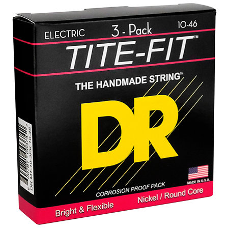DR Strings Tite Fit Nickel Plated 6 Cordes Medium 10-46 3 Jeux