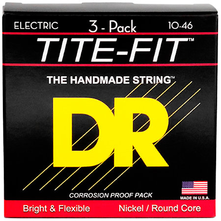 DR Strings Tite Fit Nickel Plated 6 Cordes Medium 10-46 3 Jeux