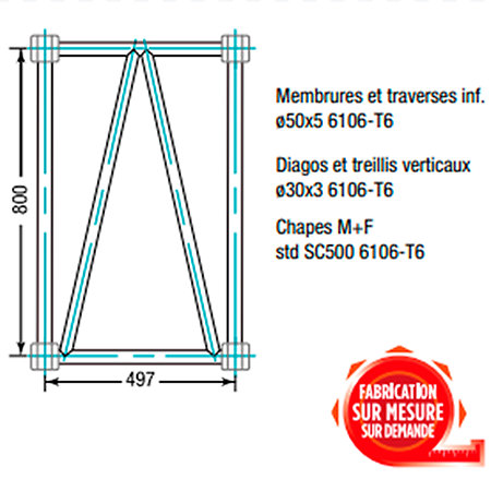 ASD SR8070 Structure rectangulaire 800 x 500 mm longueur 0,70m