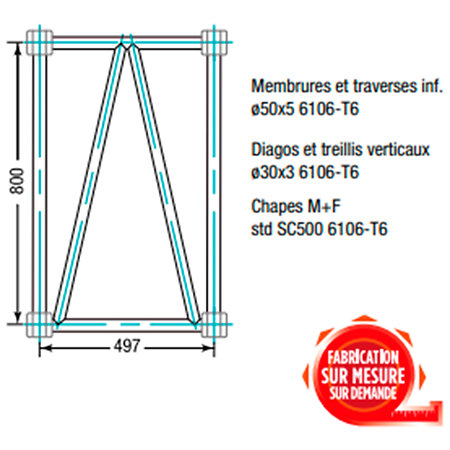 ASD SR8280 Structure rectangulaire 800 x 500 mm longueur 2,80m