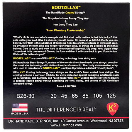 Bootzillas Clear Coated Stainless Steel 6 Cordes Medium 30-125 DR Strings