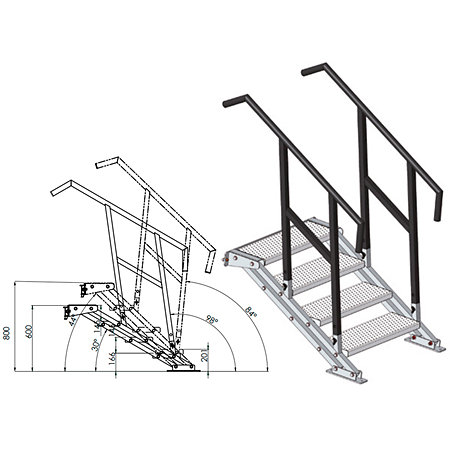 ASD ESC60 Escalier réglable de 0,6m à 0,8m + garde corps