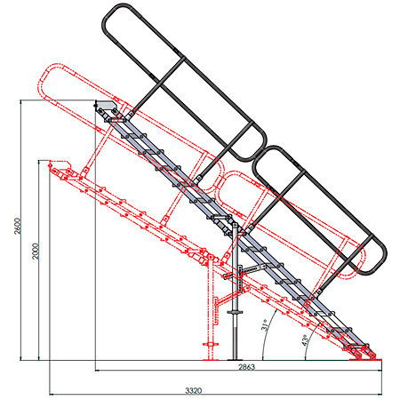 ESC150 Escalier réglable de 1m à 1m40 + garde corps ASD