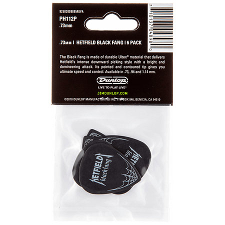 PH112P73 Ultex Hetfield's Black Fang 0,73 mm Sachet de 6 Dunlop