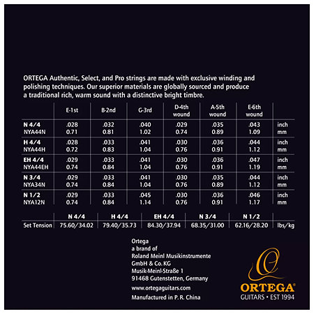 Ortega NYA44H Jeu de corde Authentic Nylon