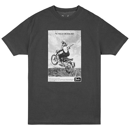 Fender T-shirt Vintage Ad Motorcycle Rider L