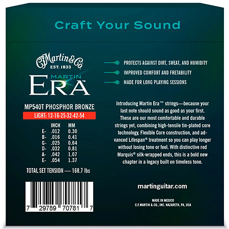 MP540T Light 12-54 Martin Era Treated Acoustic Guitar Strings Martin Strings