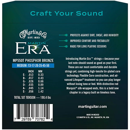 Martin Strings MP550T Medium 13-56 Martin Era Treated Acoustic Guitar Strings