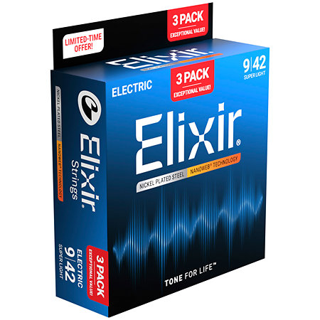 Elixir 16566 Nickel Plated Steel Pack de 3