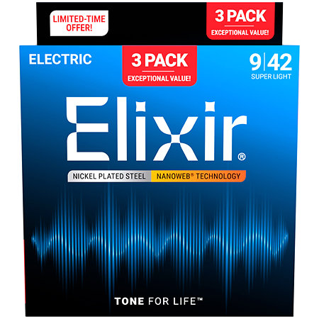 Elixir 16566 Nickel Plated Steel Pack de 3
