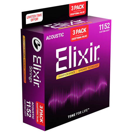 Elixir 16568 Phosphor Bronze Pack de 3 11-52