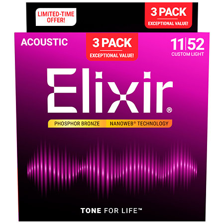 Elixir 16568 Phosphor Bronze Pack de 3 11-52