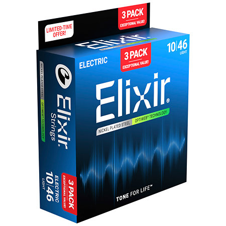 Elixir 16572 Nickel Plated Steel Optiweb Pack de 3 10-46