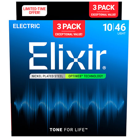 Elixir 16572 Nickel Plated Steel Optiweb Pack de 3 10-46