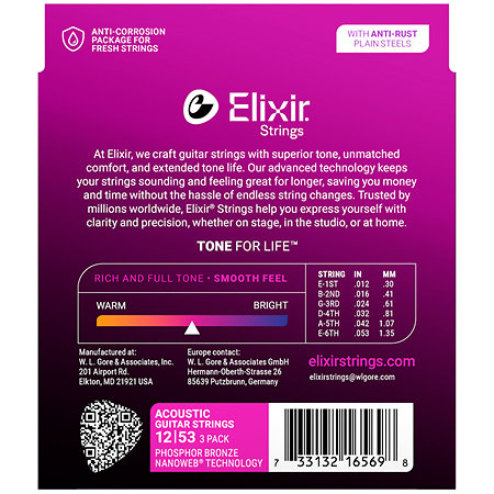 16569 Phosphor Bronze Pack de 3 12-53 Elixir