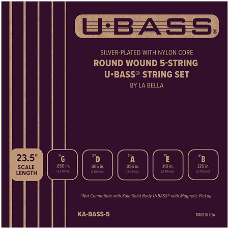 Kala Silver Plated Nylon Core Round Wound U Bass 5 Cordes