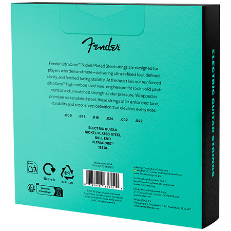 UltraCore 1250L Electric Guitar Strings 09-42 Pack de 3 Fender
