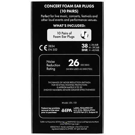 Fender Concert Foam Ear Plugs 10 Pairs