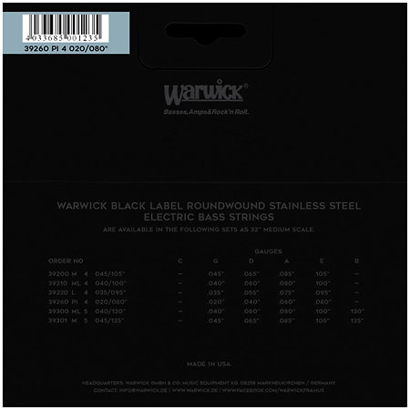 Warwick 39260 Black Label 4 Cordes Piccolo 20-80