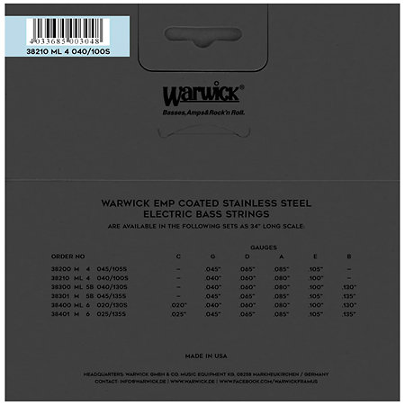 Warwick 38210 EMP Coated 4 Cordes Medium Light 40-100