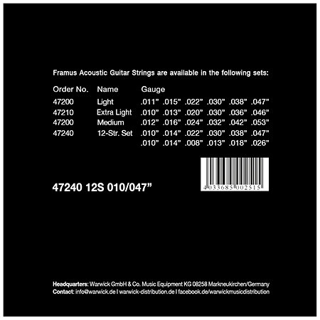Warwick 47240 Framus 12 Cordes Phosphor Bronze 10-47