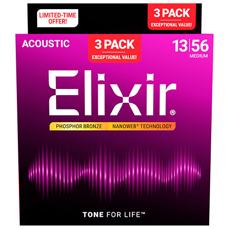 16570 Nanoweb Phosphor Bronze 13-56 Medium Pack de 3 Elixir