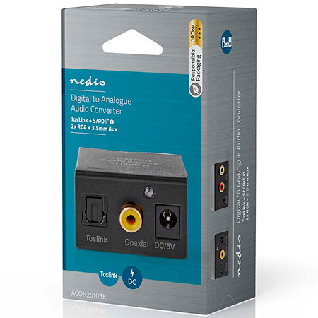 ACON2510BK - Convertisseur Toslink/SPDIF vers RCA/MiniJack Nedis