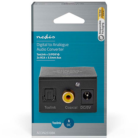 ACON2510BK - Convertisseur Toslink/SPDIF vers RCA/MiniJack Nedis