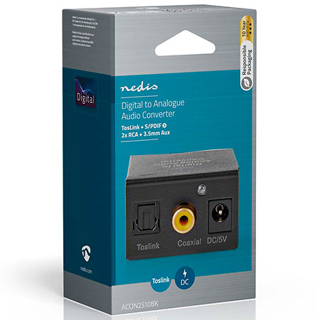 ACON2510BK - Convertisseur Toslink/SPDIF vers RCA/MiniJack Nedis