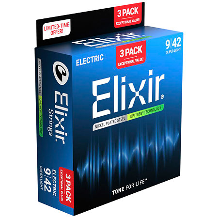16571 Optiweb Nickel Plated Steel 9-42 Extra Light Pack de 3 Elixir