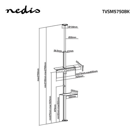 TVSM5750BK - Support sol/plafond Télévision 37/70" Nedis