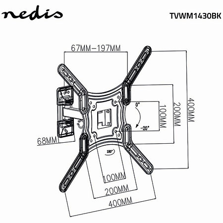 TVWM1430BK - Support mural orientable Télévision 23/55" Nedis