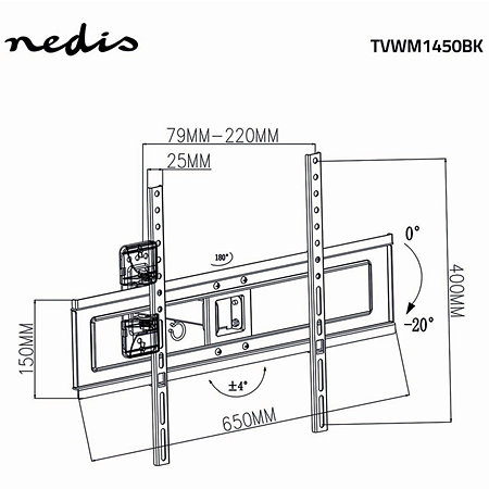 TVWM1450BK - Support mural orientable Télévision 37/70" Nedis