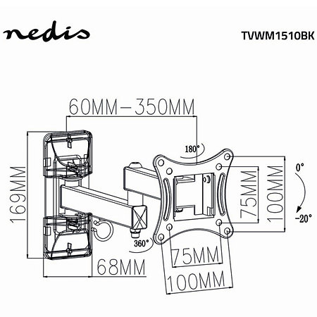 TVWM1510BK - Support mural orientable Télévision 13/27" Nedis