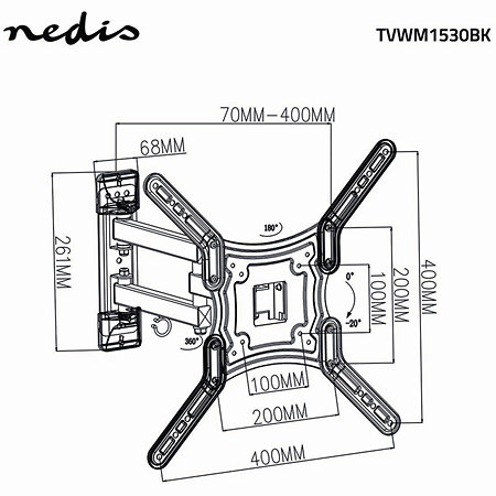 TVWM1530BK - Support mural orientable Télévision 23/55" Nedis