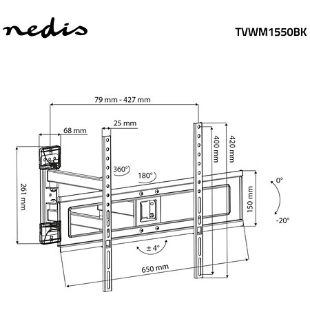 TVWM1550BK - Support mural orientable Télévision 37/70" Nedis