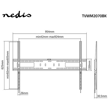 TVWM2070BK - Support mural fixe Télévision 60/100" Nedis