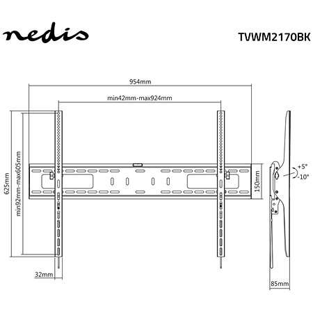 TVWM2170BK - Support mural inclinable Télévision 60/100" Nedis