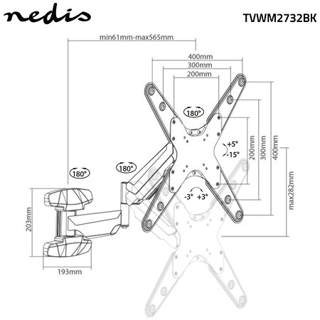 TVWM2732BK - Support mural orientable Télévision 23/55" Nedis